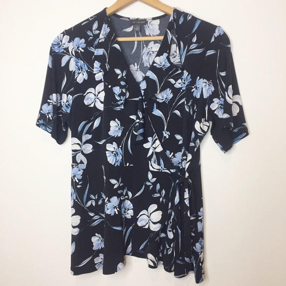 The Limited Tops - The Limited navy blue floral faux wrap top 0X